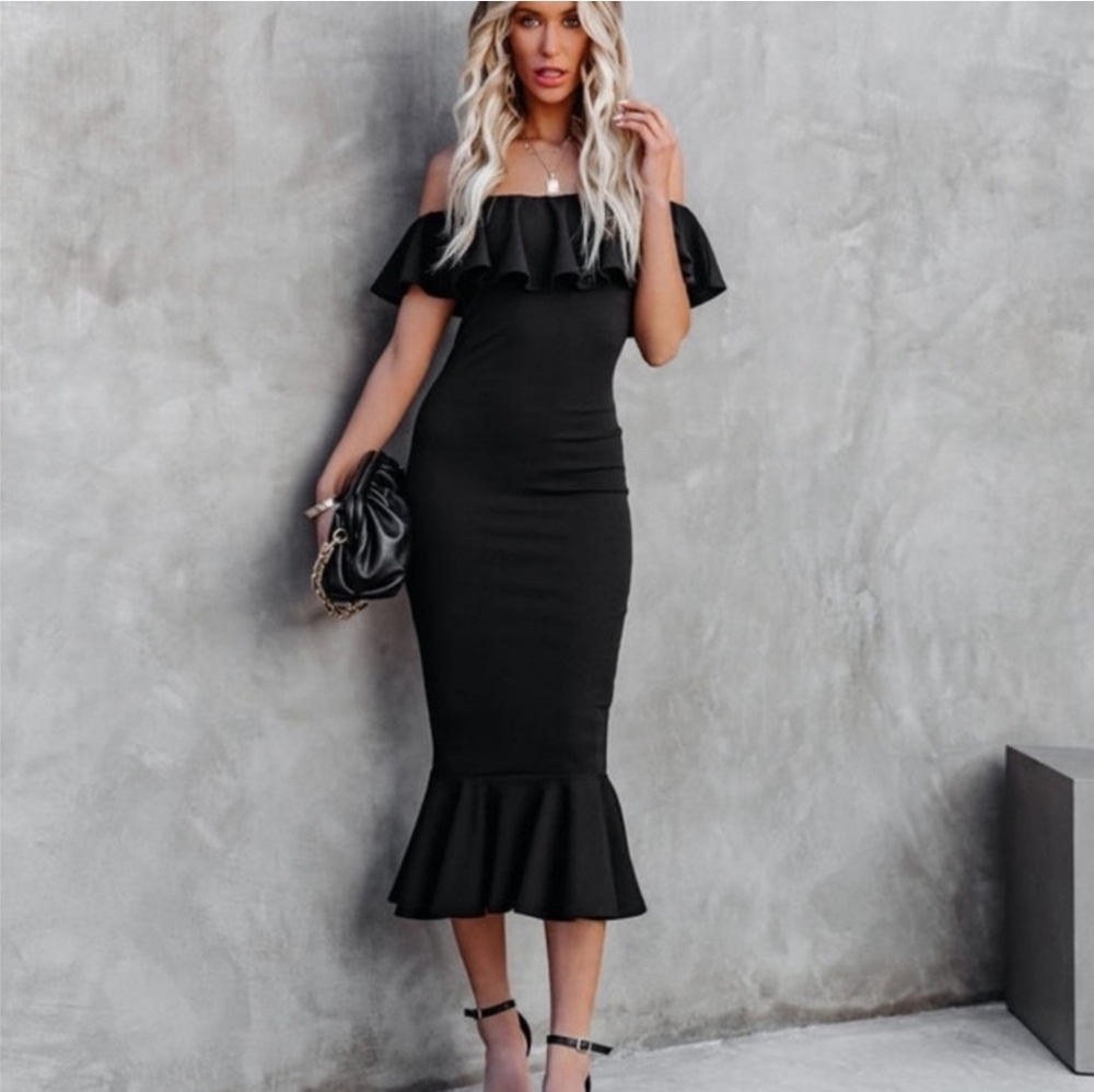 Shop17 Mermaid Dress Flutter Ruffle Whimsigoth Goth Stretch Morticia Addams Y2k